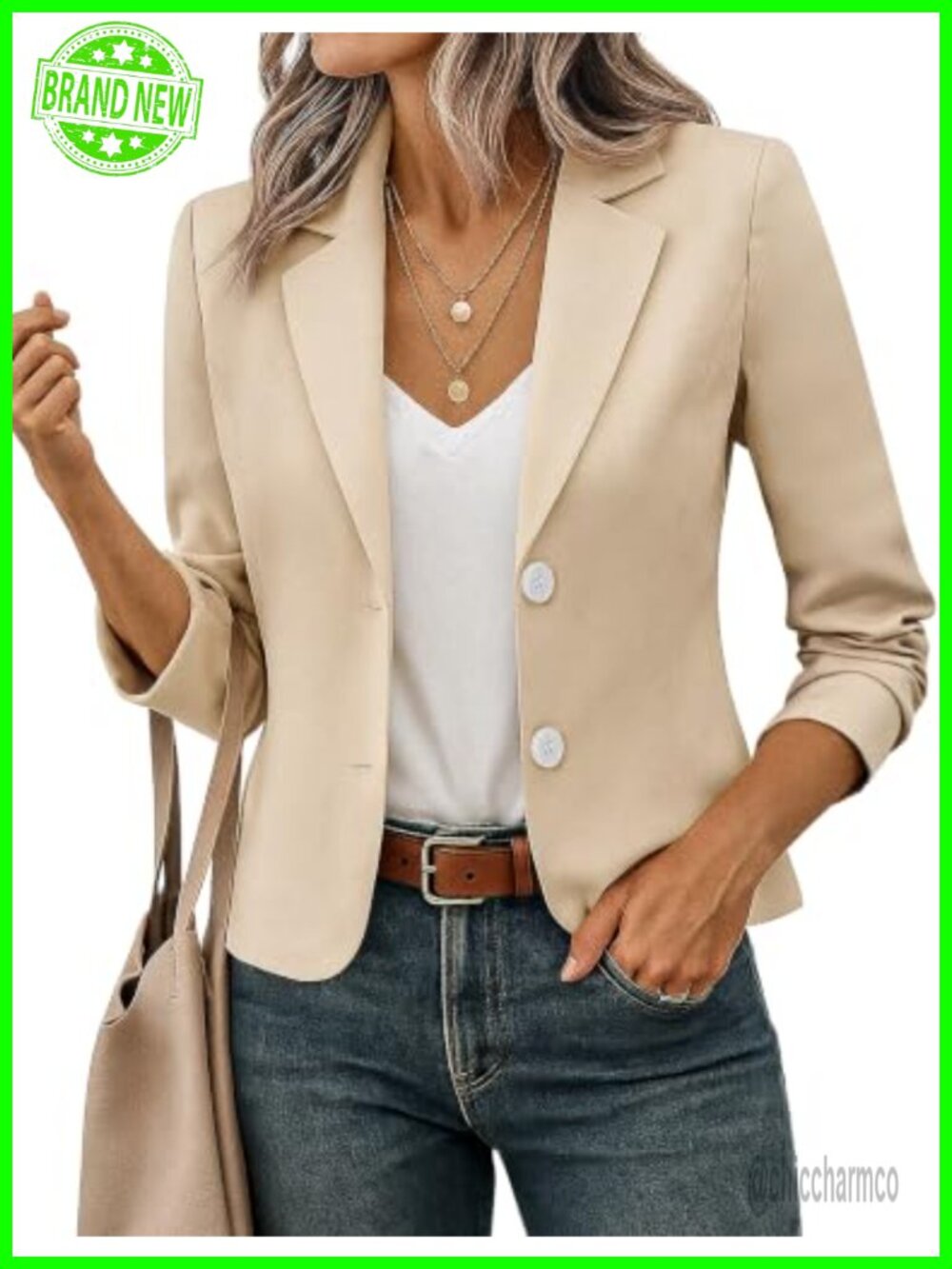 Women's Cropped Blazer Jacket Polyester Elastane Business Casual Notch Lapel